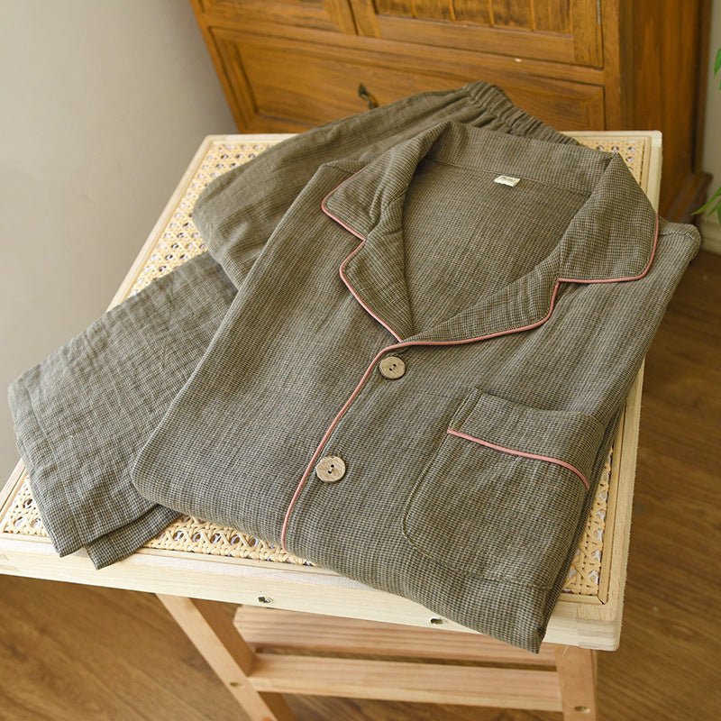 -Ever Lasting - Wisterial Double-Layer Gauze Long-Sleeved Pajama Set / Brown -Pajamas -Ever Lasting