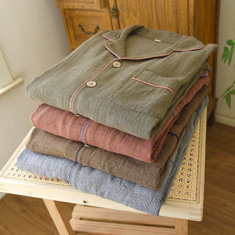 -Ever Lasting - Wisterial Double-Layer Gauze Long-Sleeved Pajama Set / Brown -Pajamas -Ever Lasting