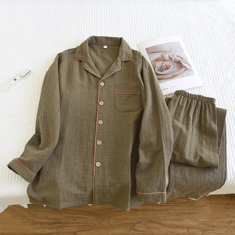 -Ever Lasting - Wisterial Double-Layer Gauze Long-Sleeved Pajama Set / Brown -Pajamas -Ever Lasting