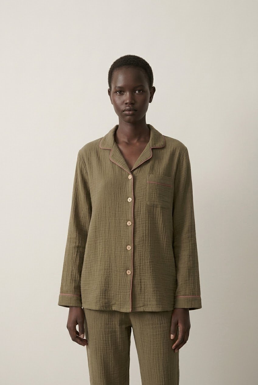 -Ever Lasting - Wisterial Double-Layer Gauze Long-Sleeved Pajama Set / Green -Pajamas -Ever Lasting