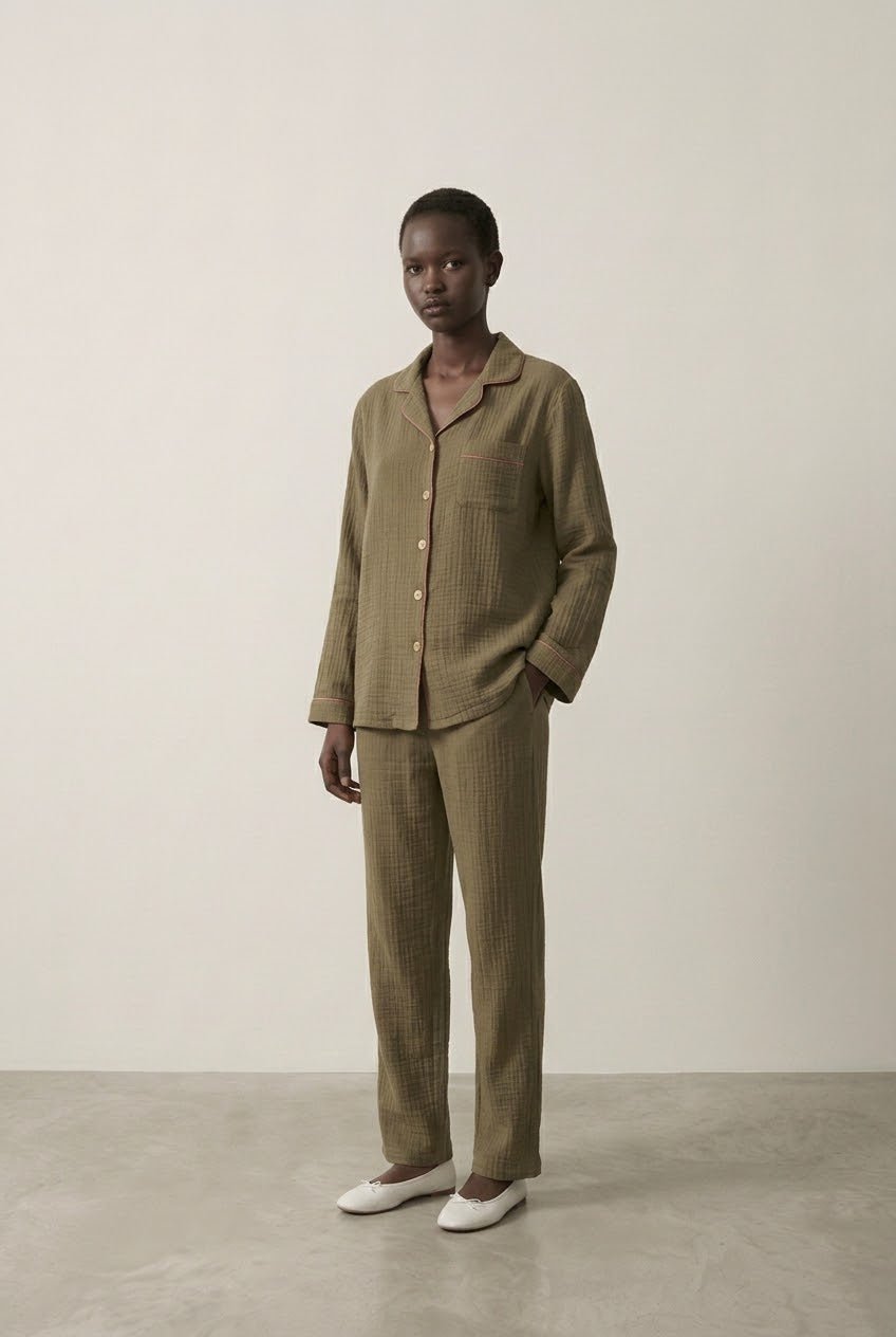 -Ever Lasting - Wisterial Double-Layer Gauze Long-Sleeved Pajama Set / Green -Pajamas -Ever Lasting