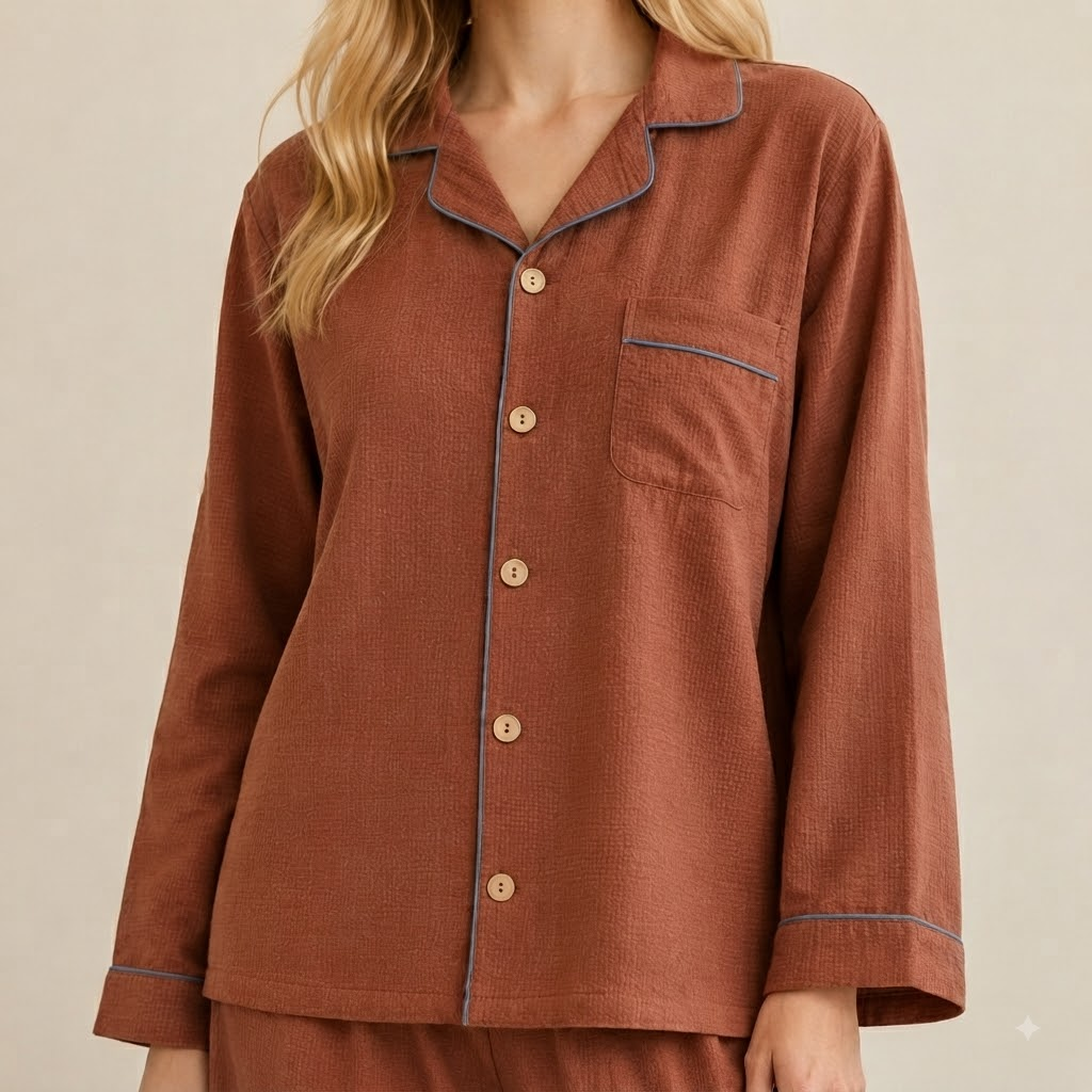 Wisterial  Double-Layer Gauze Long-Sleeved Pajama Set / Red
