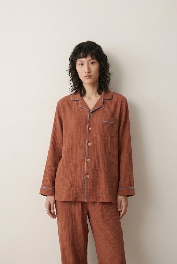 -Ever Lasting - Wisterial Double-Layer Gauze Long-Sleeved Pajama Set / Red -Pajamas -Ever Lasting