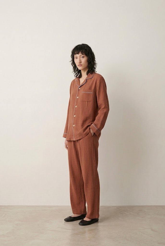-Ever Lasting - Wisterial Double-Layer Gauze Long-Sleeved Pajama Set / Red -Pajamas -Ever Lasting