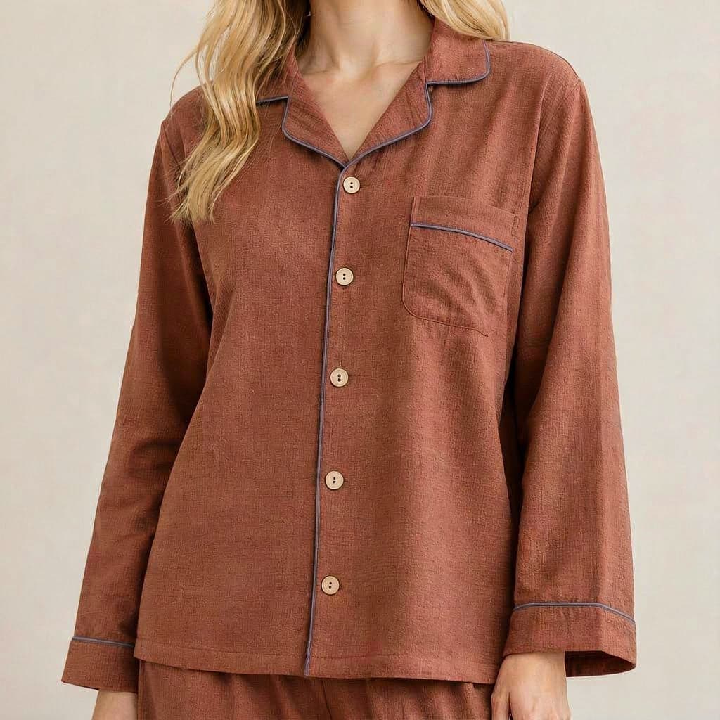 Wisterial  Double-Layer Gauze Long-Sleeved Pajama Set / Red