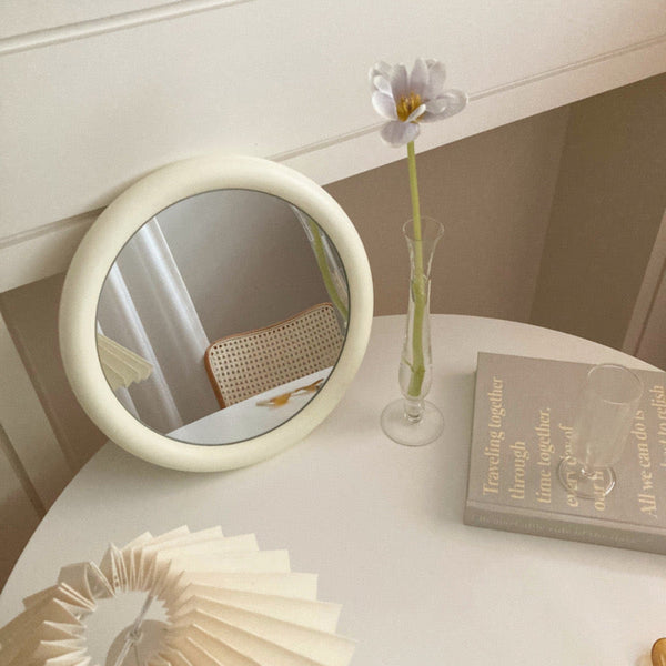 Wooden Circle Mirror / White