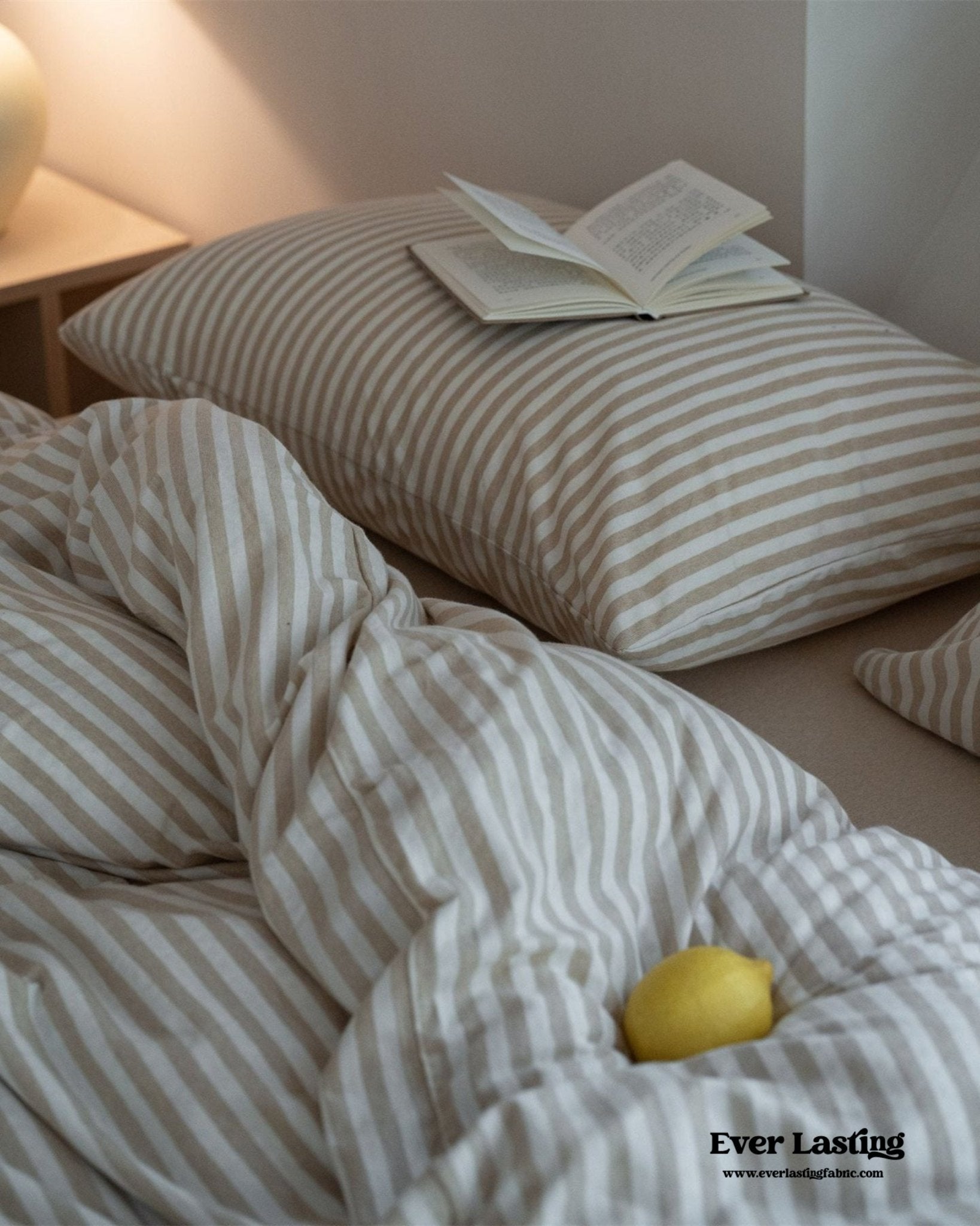 Wren Fresh Striped Jersey Knit Bedding Set / Beige - Ever Lasting