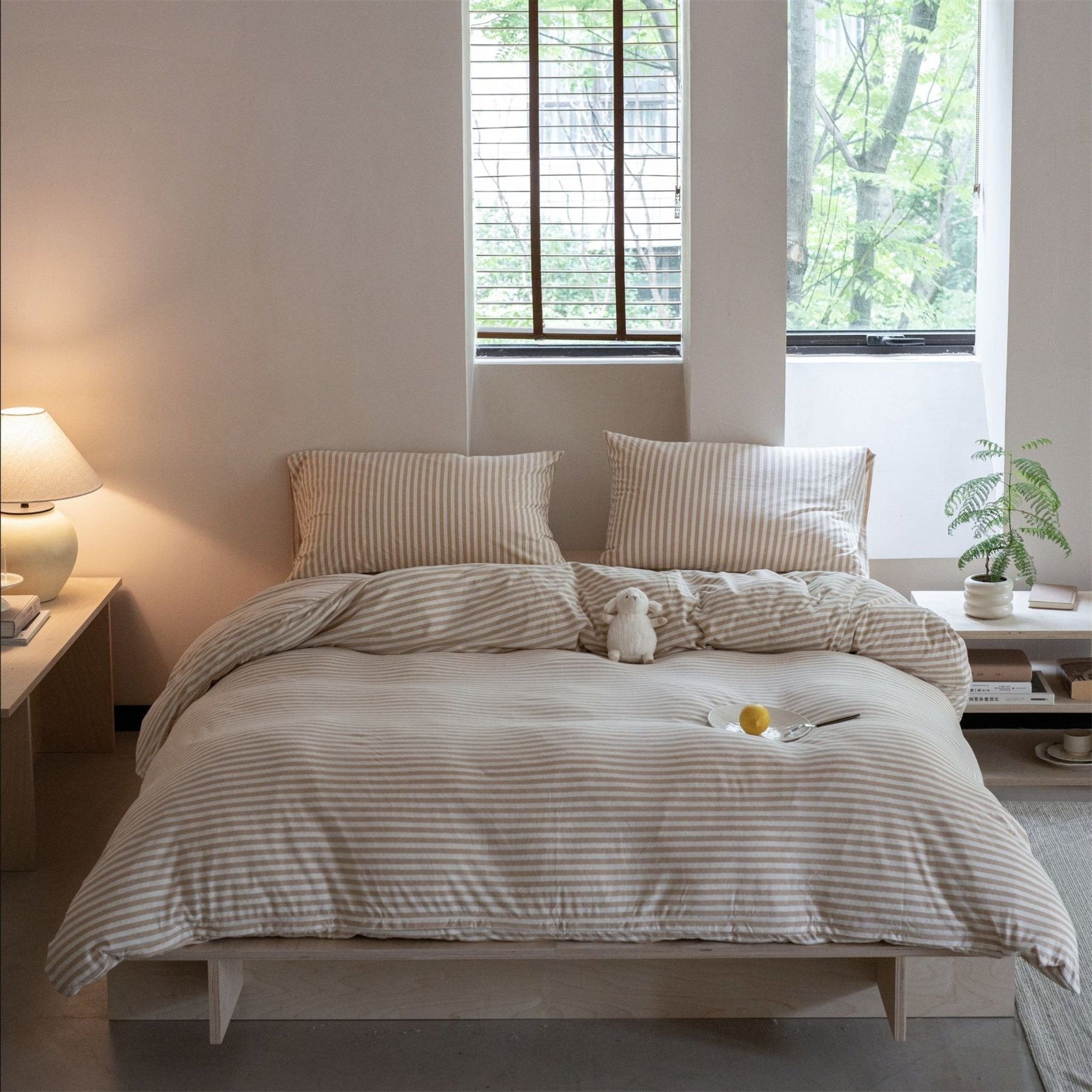 Wren Fresh Striped Jersey Knit Bedding Set / Beige - Ever Lasting