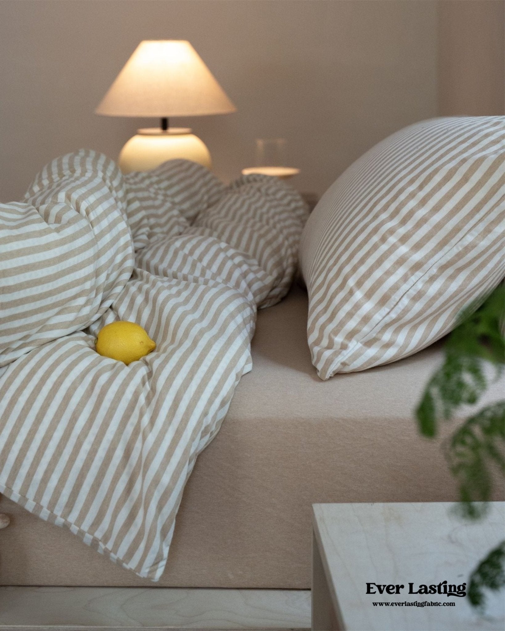 Wren Fresh Striped Jersey Knit Bedding Set / Beige - Ever Lasting