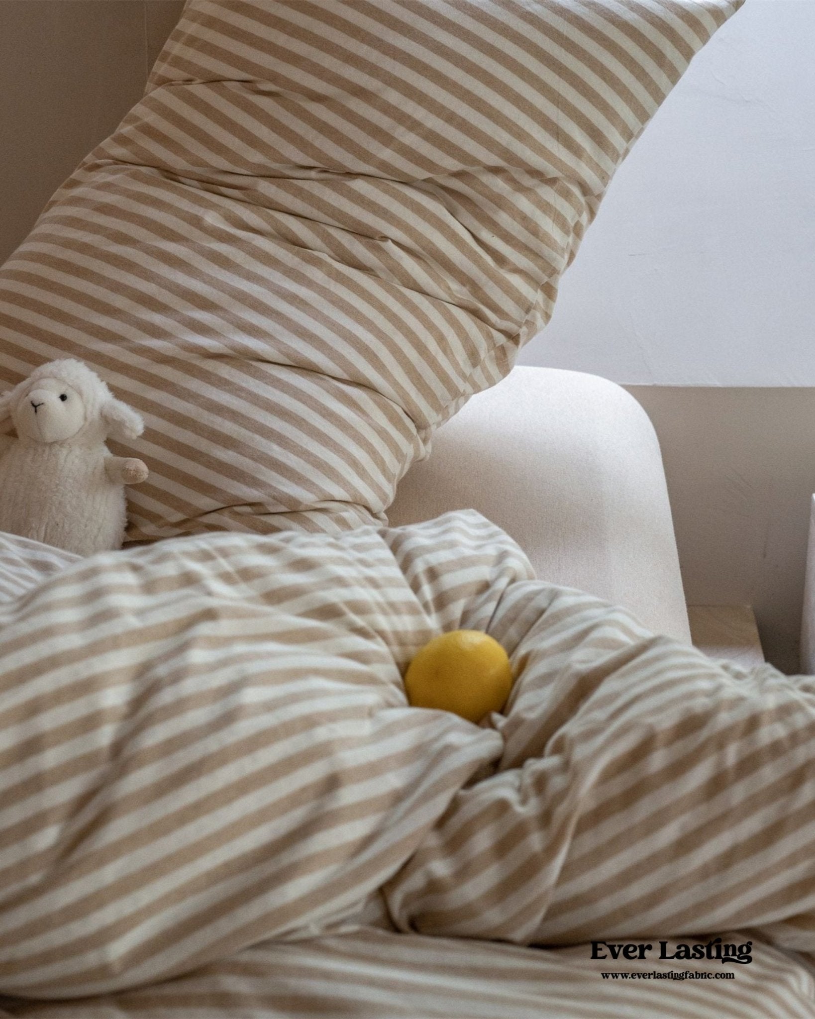 Wren Fresh Striped Jersey Knit Bedding Set / Beige - Ever Lasting