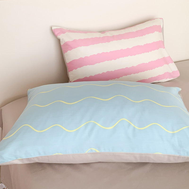 Y2K Pastel Wavy Striped Pillowcases (6 Styles) Blue + Pink