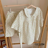 Yellow Floral Short Sleeves Shorts Pajama Set Pajamas