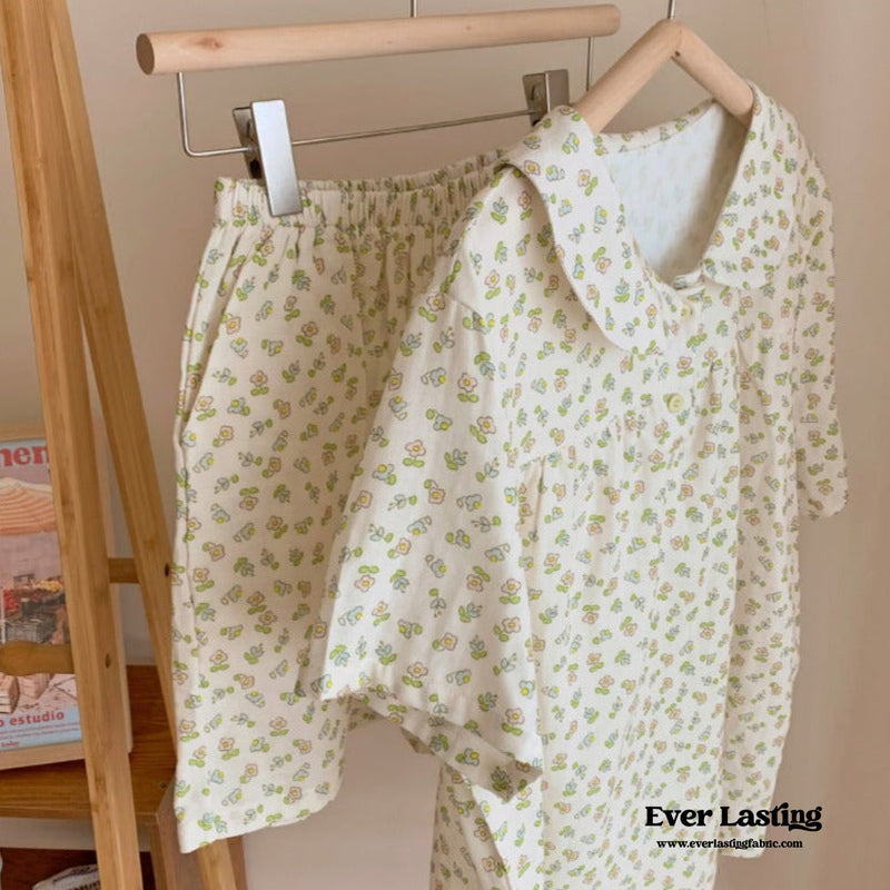 Yellow Floral Short Sleeves Shorts Pajama Set Pajamas