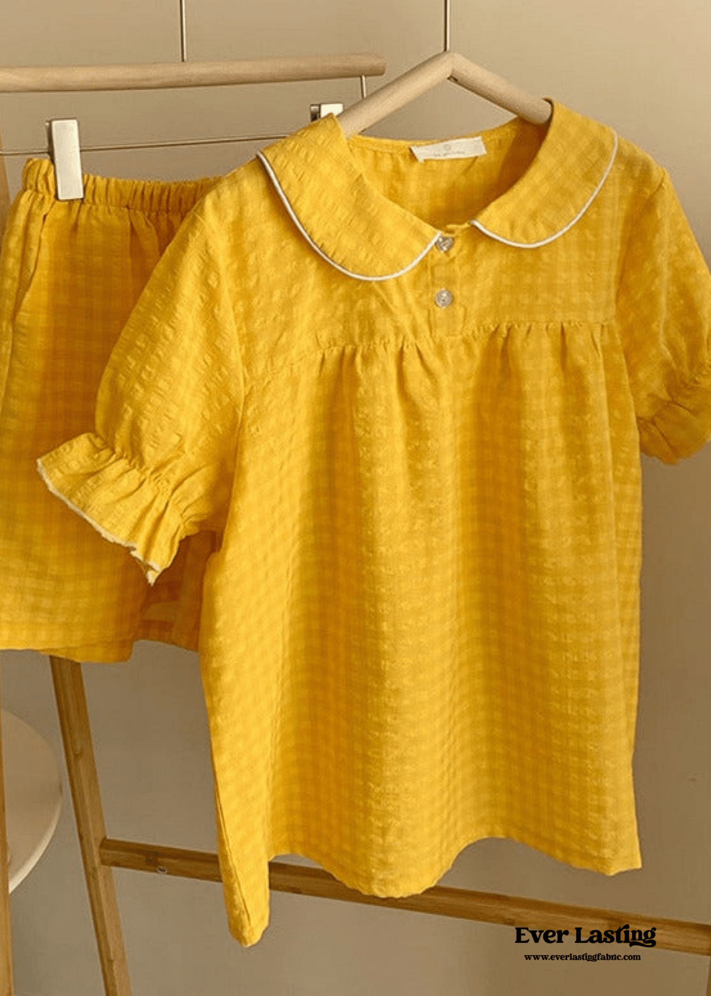 Yellow Ruffle Gingham Shorts Pajama Set - Ever Lasting