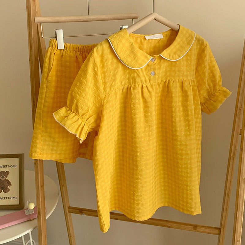 Yellow Ruffle Gingham Pajama Set Bedding