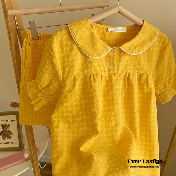 Yellow Ruffle Gingham Pajama Set Bedding