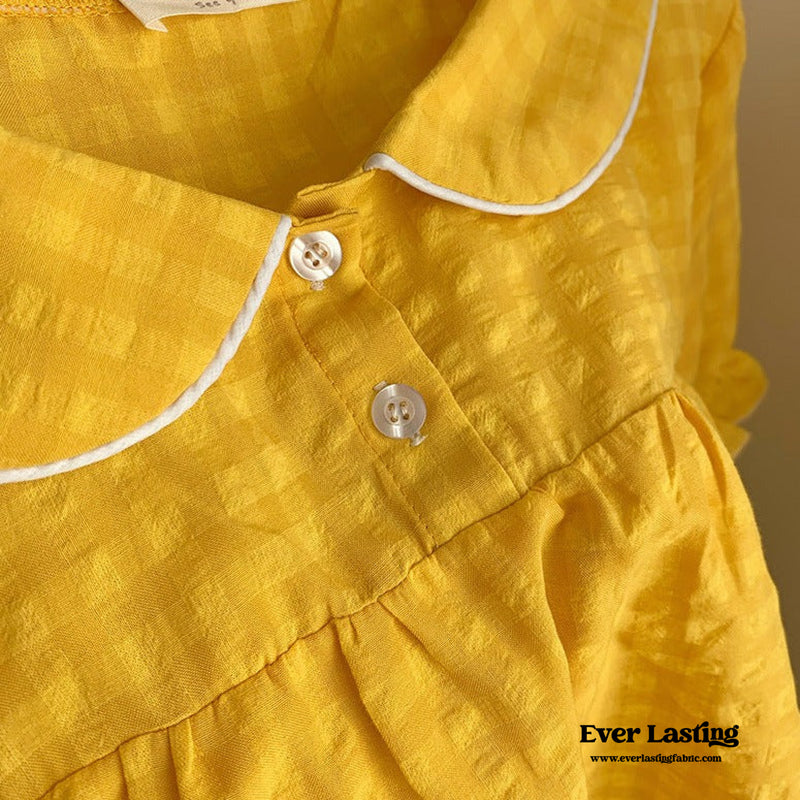 Yellow Ruffle Gingham Pajama Set Bedding