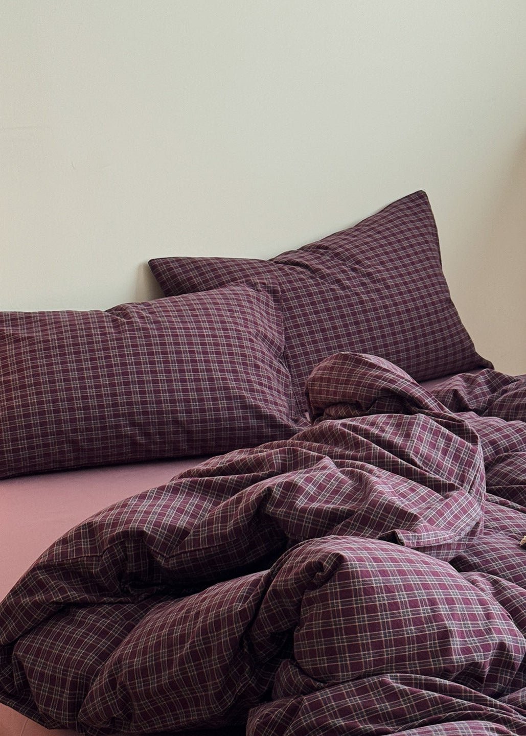  - Ever Lasting - Zinnia Gingham Washed Cotton Bedding Set / Pink + Purple - Bedding Set - Ever Lasting