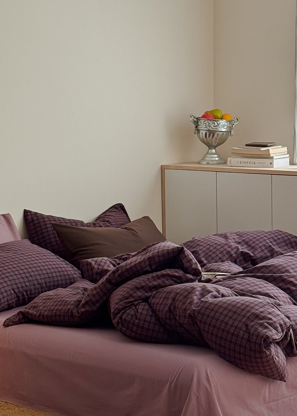  - Ever Lasting - Zinnia Gingham Washed Cotton Bedding Set / Pink + Purple - Bedding Set - Ever Lasting