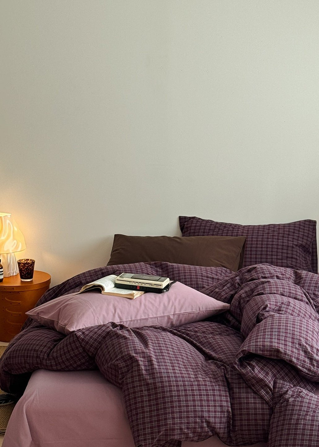 - Ever Lasting - Zinnia Gingham Washed Cotton Bedding Set / Pink + Purple - Bedding Set - Ever Lasting