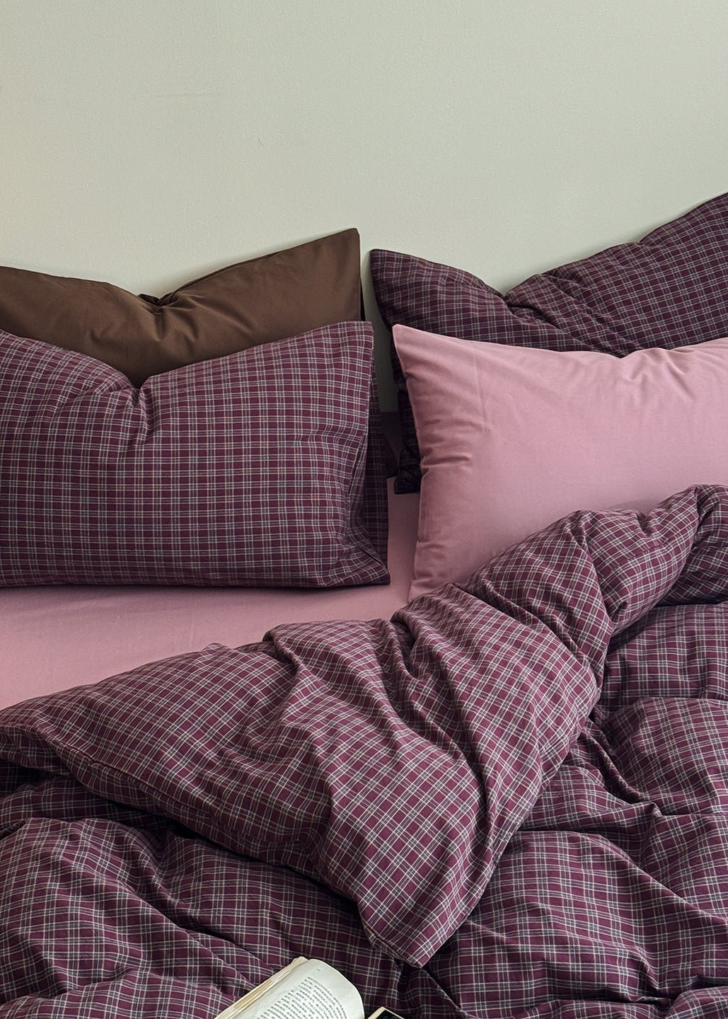  - Ever Lasting - Zinnia Gingham Washed Cotton Bedding Set / Pink + Purple - Bedding Set - Ever Lasting