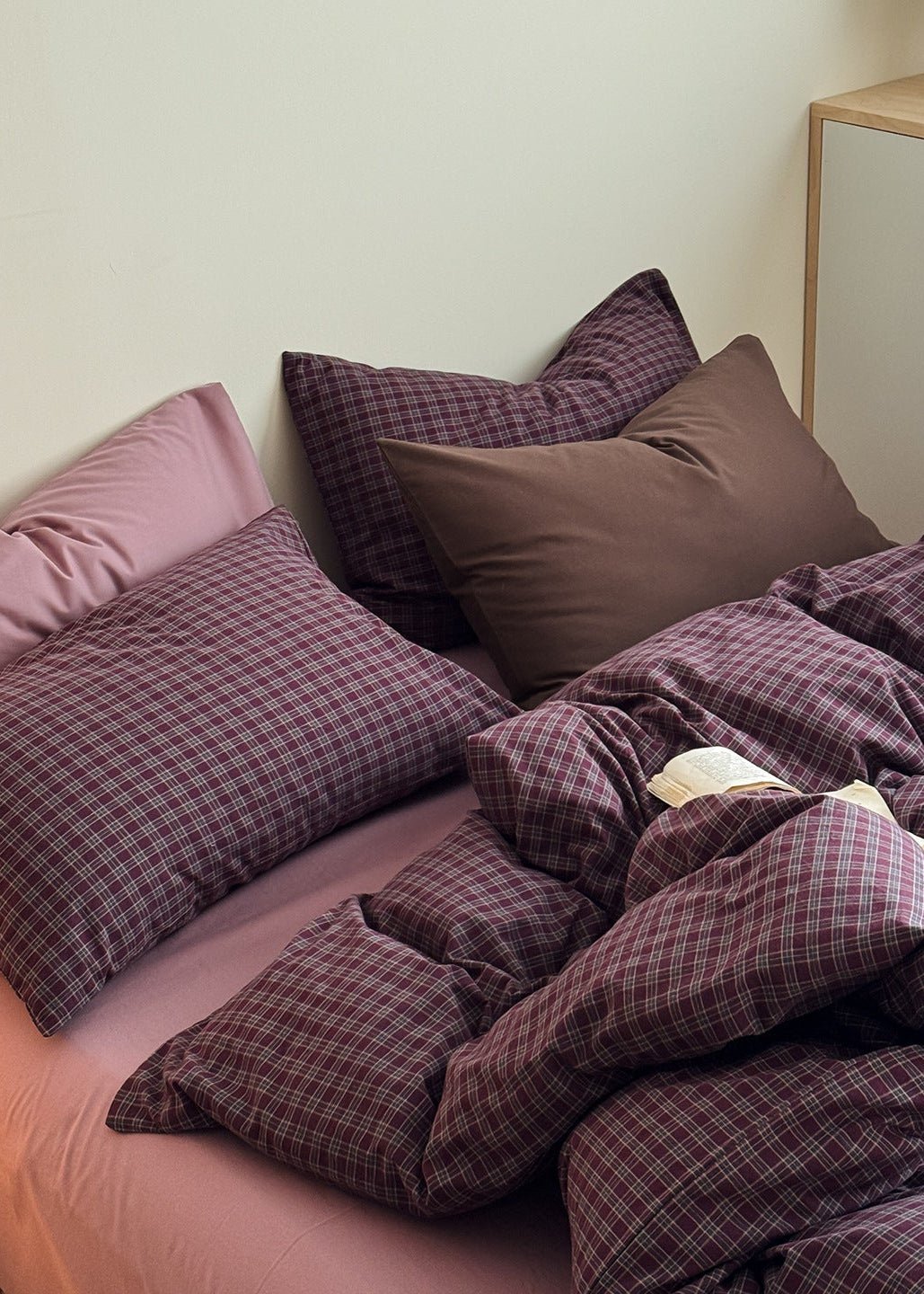  - Ever Lasting - Zinnia Gingham Washed Cotton Bedding Set / Pink + Purple - Bedding Set - Ever Lasting