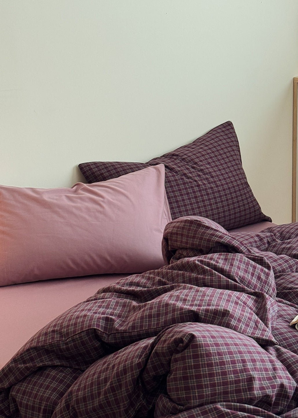  - Ever Lasting - Zinnia Gingham Washed Cotton Bedding Set / Pink + Purple - Bedding Set - Ever Lasting