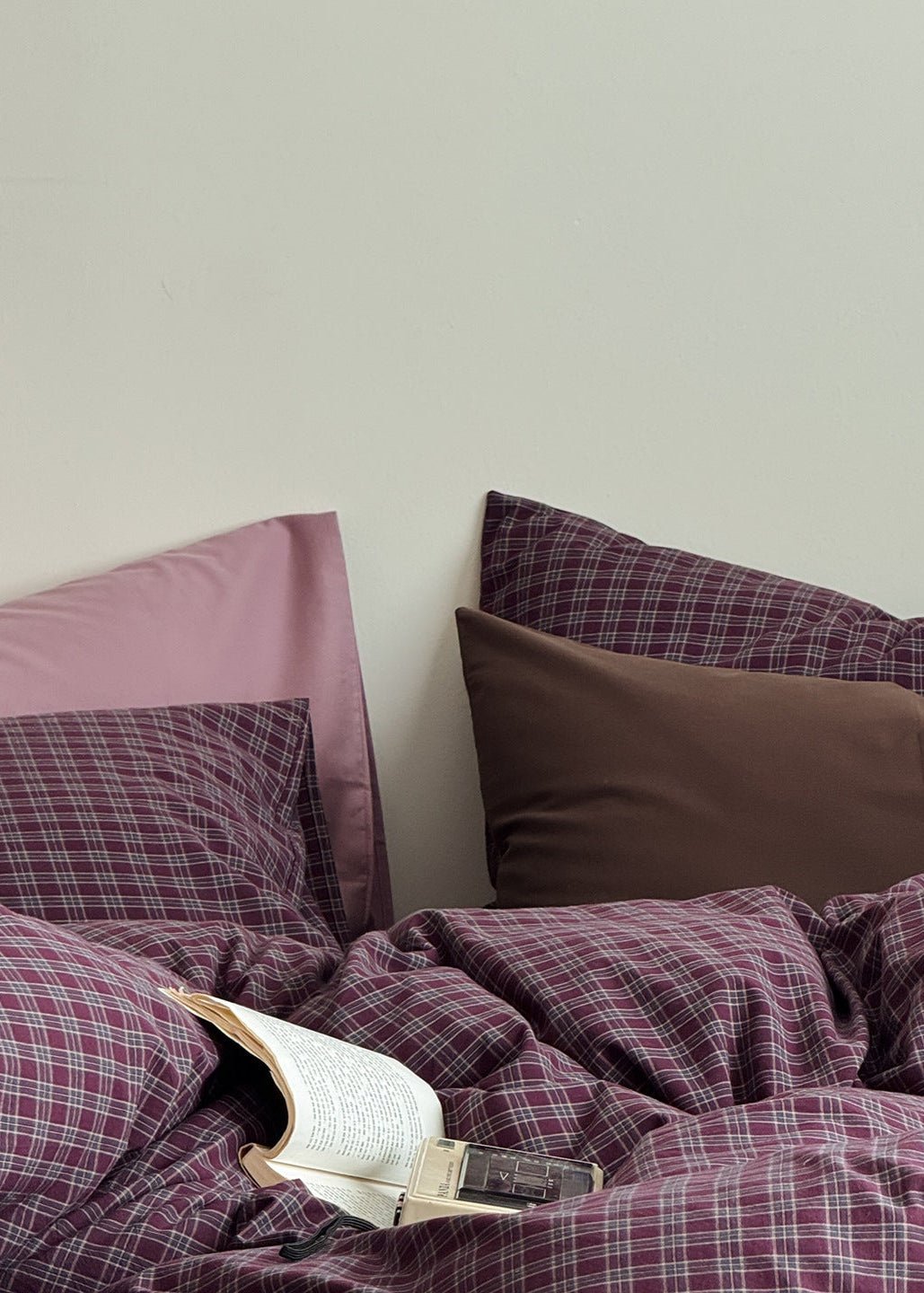  - Ever Lasting - Zinnia Gingham Washed Cotton Bedding Set / Pink + Purple - Bedding Set - Ever Lasting