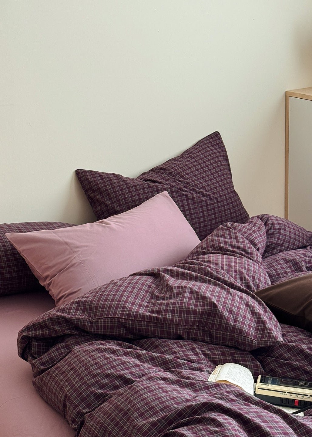  - Ever Lasting - Zinnia Gingham Washed Cotton Bedding Set / Pink + Purple - Bedding Set - Ever Lasting