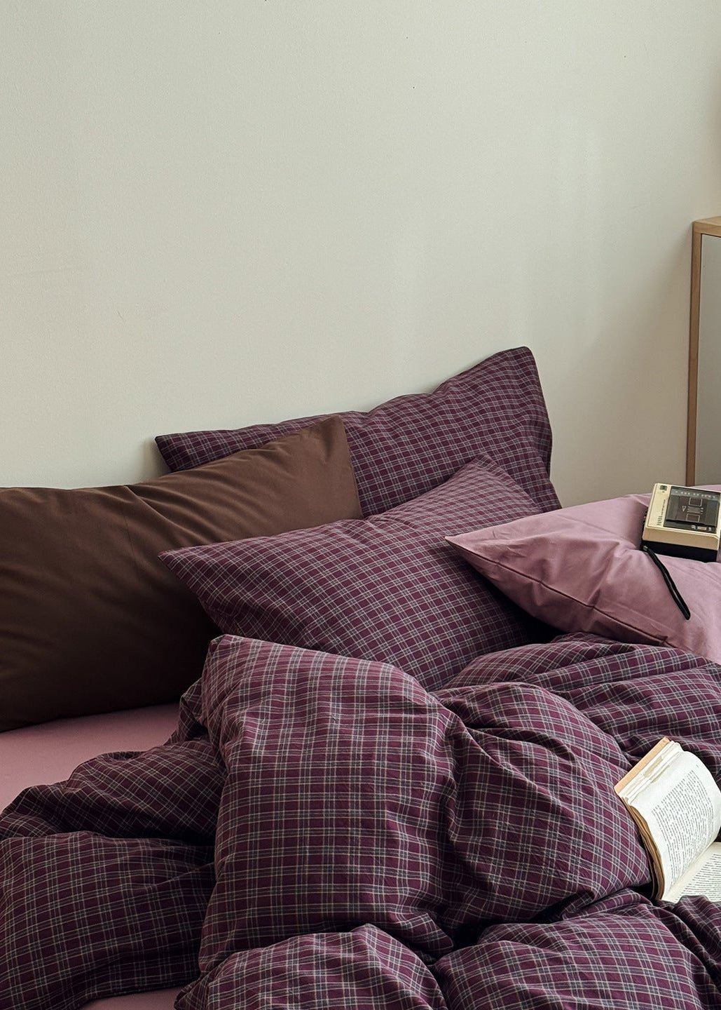  - Ever Lasting - Zinnia Gingham Washed Cotton Bedding Set / Pink + Purple - Bedding Set - Ever Lasting