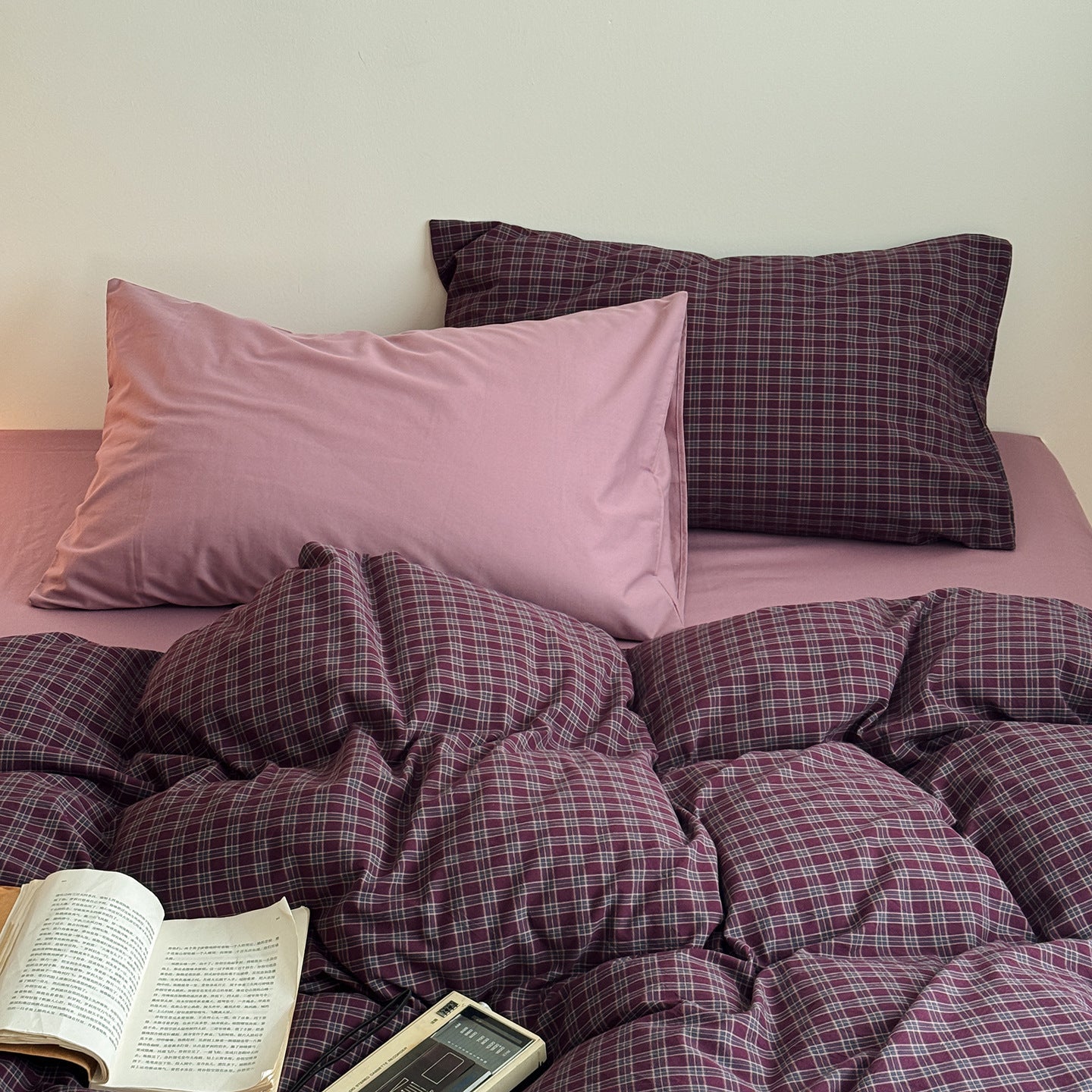  - Ever Lasting - Zinnia Gingham Washed Cotton Bedding Set / Pink + Purple - Bedding Set - Ever Lasting