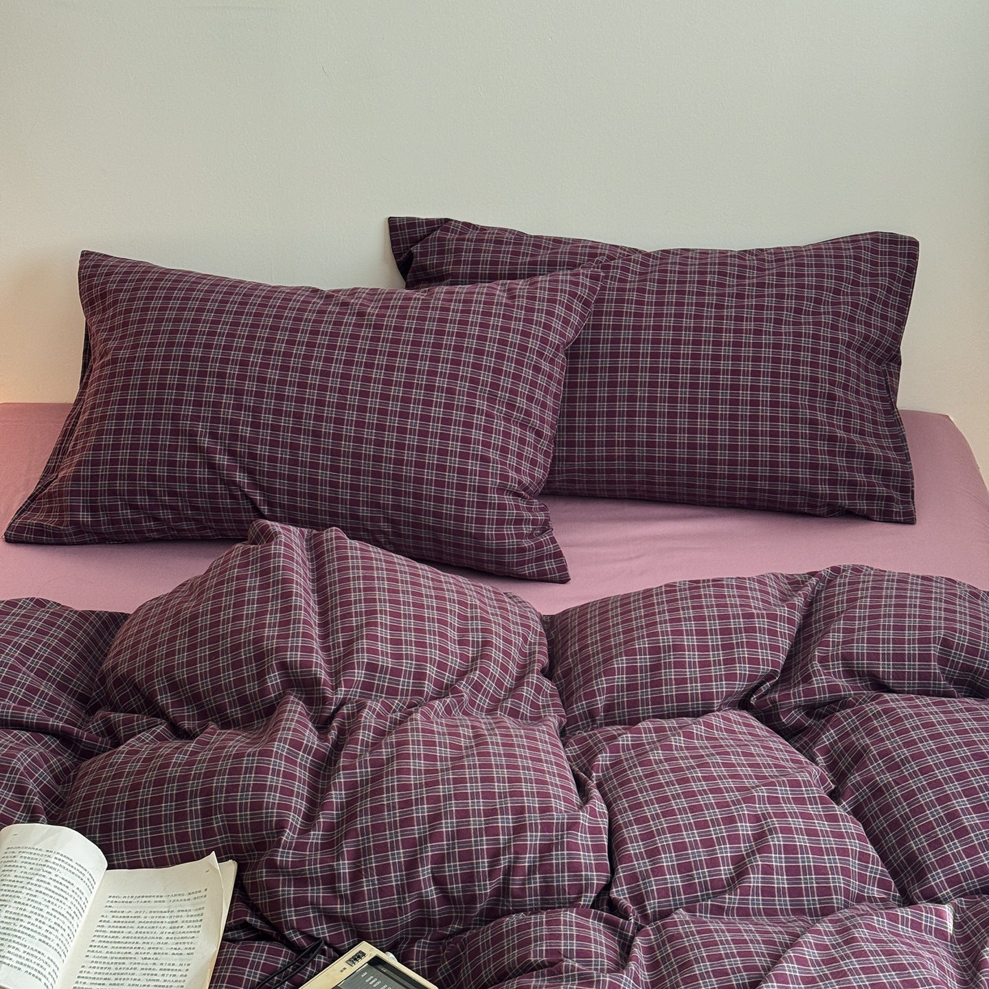  - Ever Lasting - Zinnia Gingham Washed Cotton Bedding Set / Pink + Purple - Bedding Set - Ever Lasting