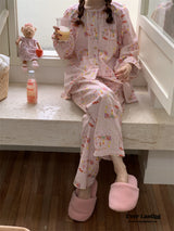 Zoo Long Sleeves And Pants Pajama Set / Baby Pink Pajamas