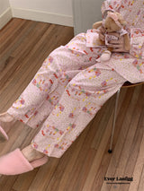 Zoo Long Sleeves And Pants Pajama Set / Baby Pink Pajamas